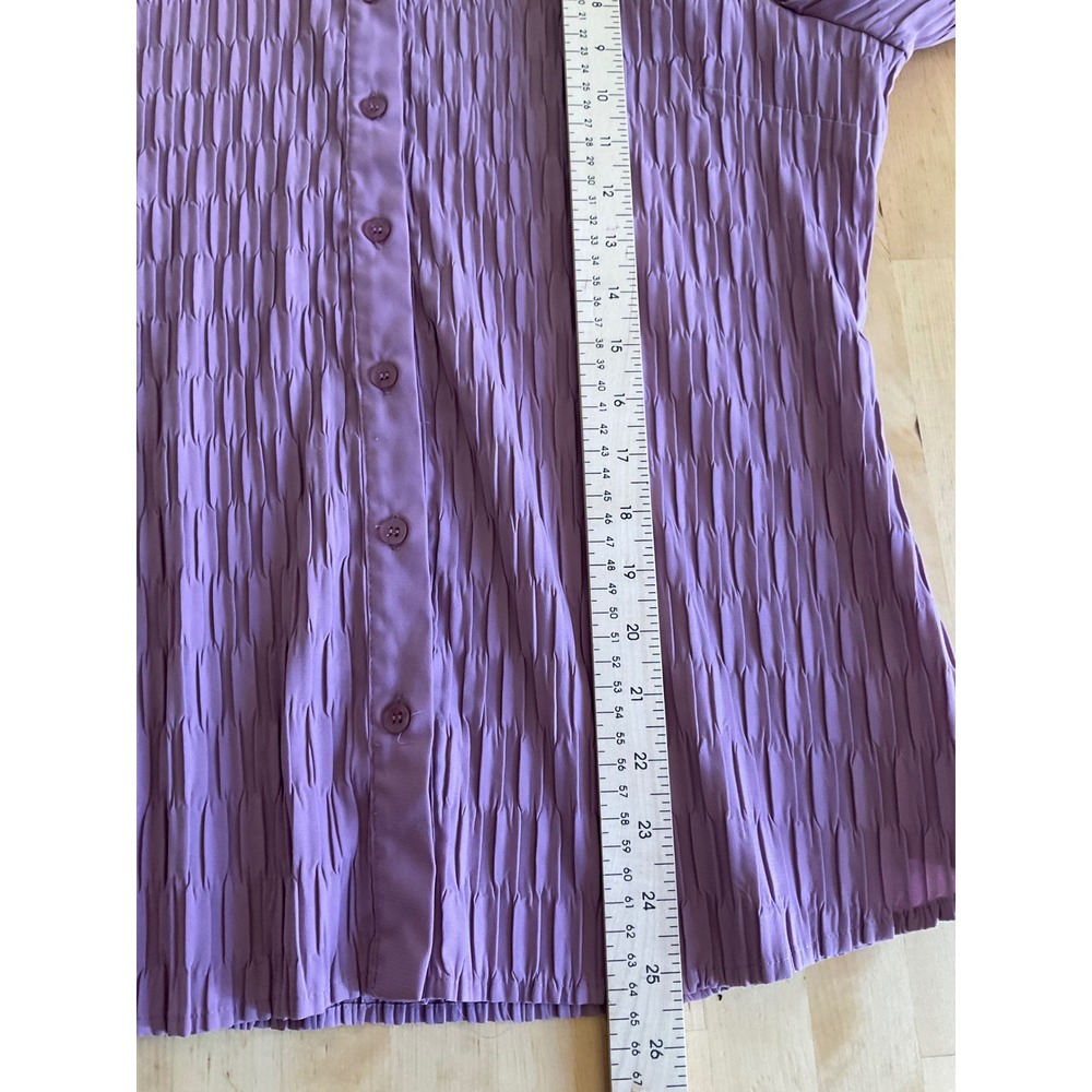 Apt. 9 Stretch Mauve Purple Crinkle Pleated Button Down Blouse 3/4 Sleeve Large - Picture 7 of 9